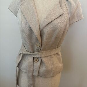 Beige Short Sleeve Blazer with Belt